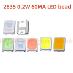 Cuentas LED SMD 100 de alto brillo, COLOR rojo, azul, Esmeralda, verde, blanco, amarillo, tubo de 2835 W, 60mA, naranja, rosa, morado, 0,2 unidades por lote