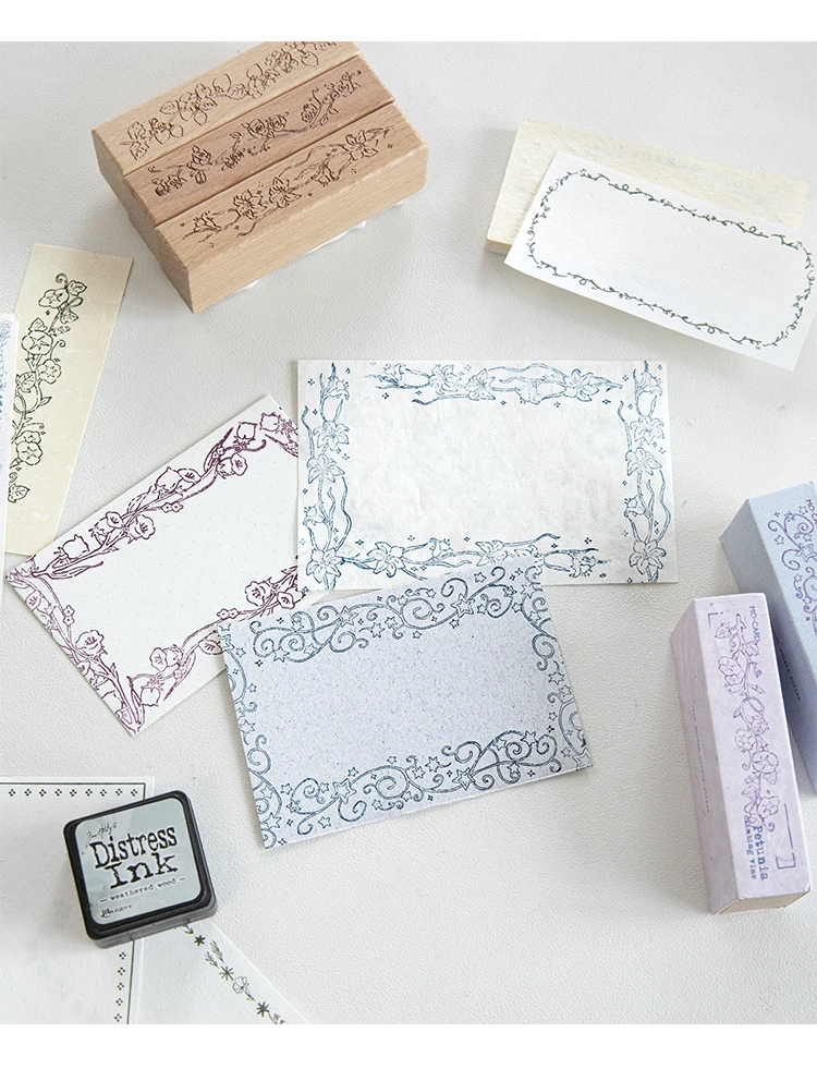 Morgenregen-Rankengarten-Journalstempel Vintage-Rosen-Pflanzen-Blumenrandmuster DIY Check-In Dekorativer Stempel – Detail 10