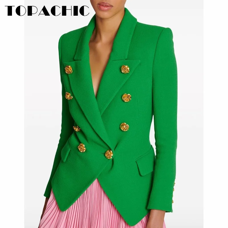 

6.19 TOPACHCI Fashion New Rose Gold Button Double Breasted Jacket For Women Temperament Shoulder Pads Collect Waist Blazer