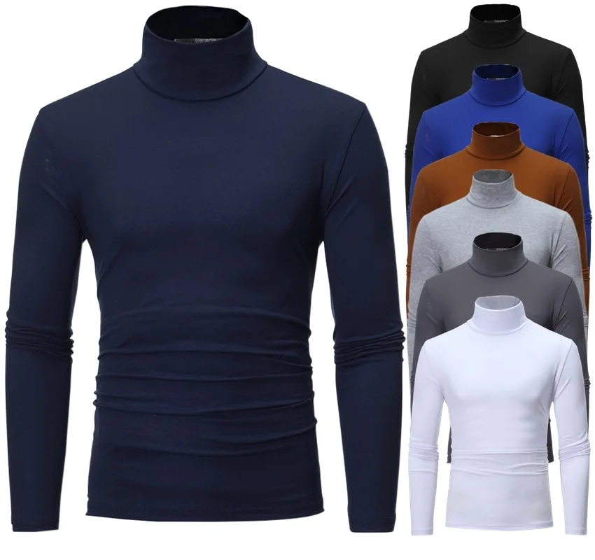 Men Thermal Underwear Thin Warm TShirt High Neck Pullover Long Sleeved Slim Fit T-shirt Spring Autumn Fashion Solid Tops