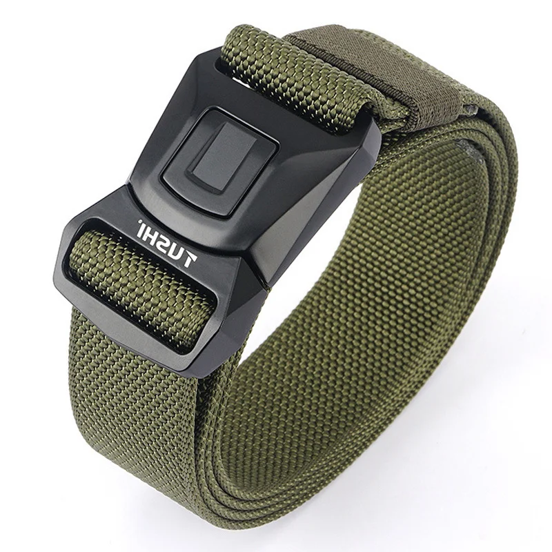 LUDIVIS Hard Metal Simple Convenient Tactical Belt Soft Genuine Nylon Military Belt Tough Non-Slip Men Hunting Fishing Belt