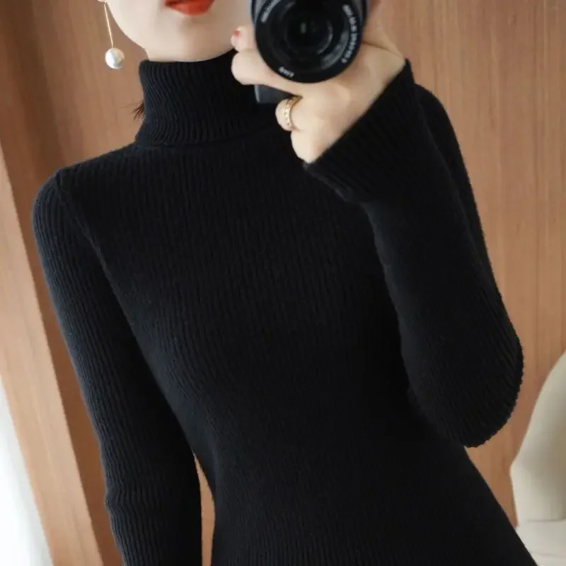 Ladies Sweaters Black Pullovers Gigh Neck Jerseys Turtleneck Knitted Top for Women Grey Tall Tops Sale Korean Luxury New in Warm