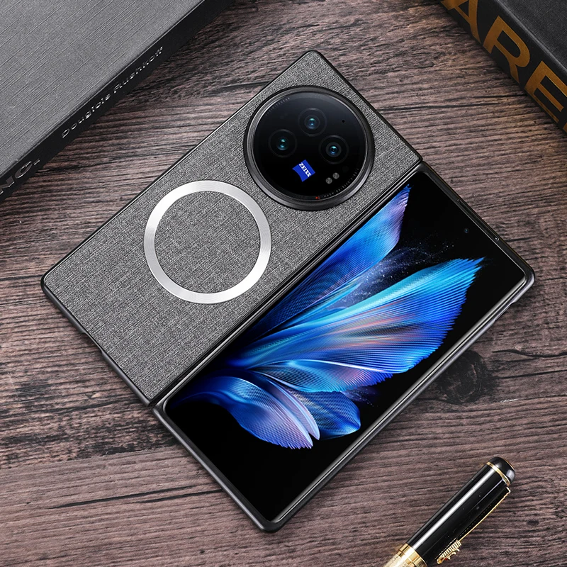 Cloth Texture Shockproof Lens Protection Hard Plastic Magnetic Wireless Charging Case For VIVO X fold3 Pro Fold 3 3Pro