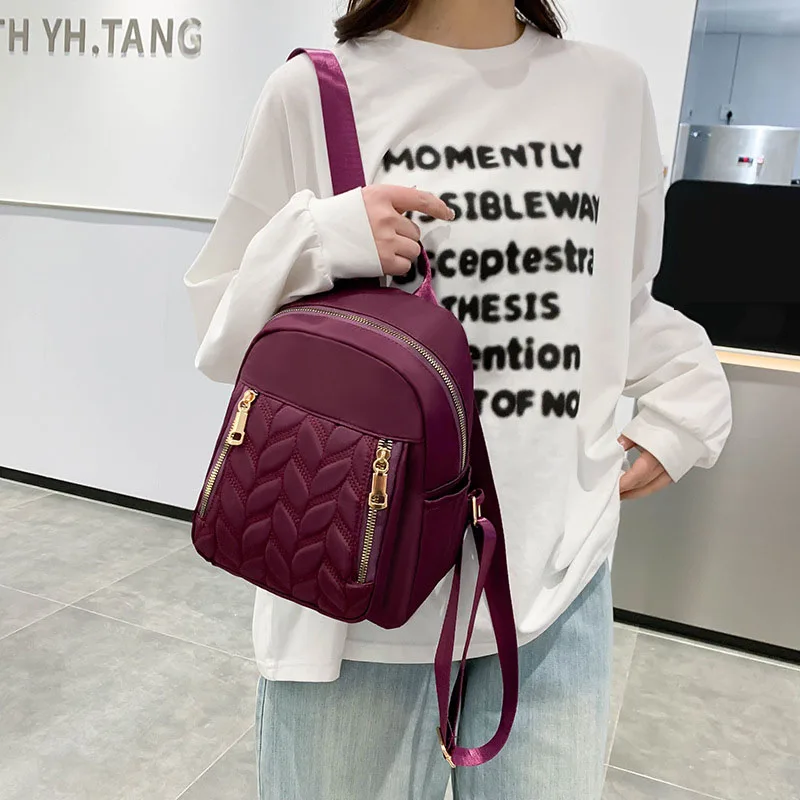 New Fashion Women Backpack Urban Simple Casual Backpack Trend Travel Solid Color Nylon Bag Waterproof Lightweight Ladies Bag