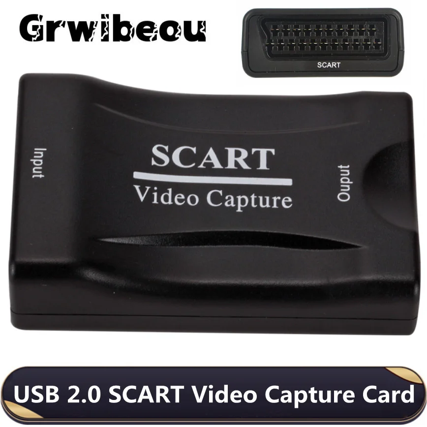 Grwibeou usb 2.0 placa de captura de vídeo 1080p scart gaming record box streaming ao vivo gravação de escritório em casa dvd grabber plug and play