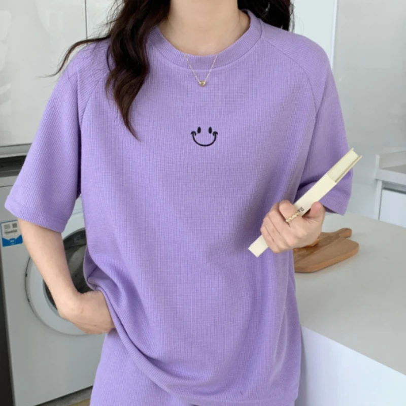 

Пижамные комплекты с вышивкой, женские мешковатые топы из двух предметов с круглым вырезом, минималистичная одежда для сна, домашняя корейская модная одежда для подростков, студенческая одежда