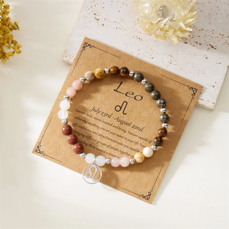 Minimalistische Bunte Naturstein-Perlenarmbänder für Damen und Herren, Modische Handgefertigte 12 Sternzeichen-Armbänder, Schmuck – Detail 24