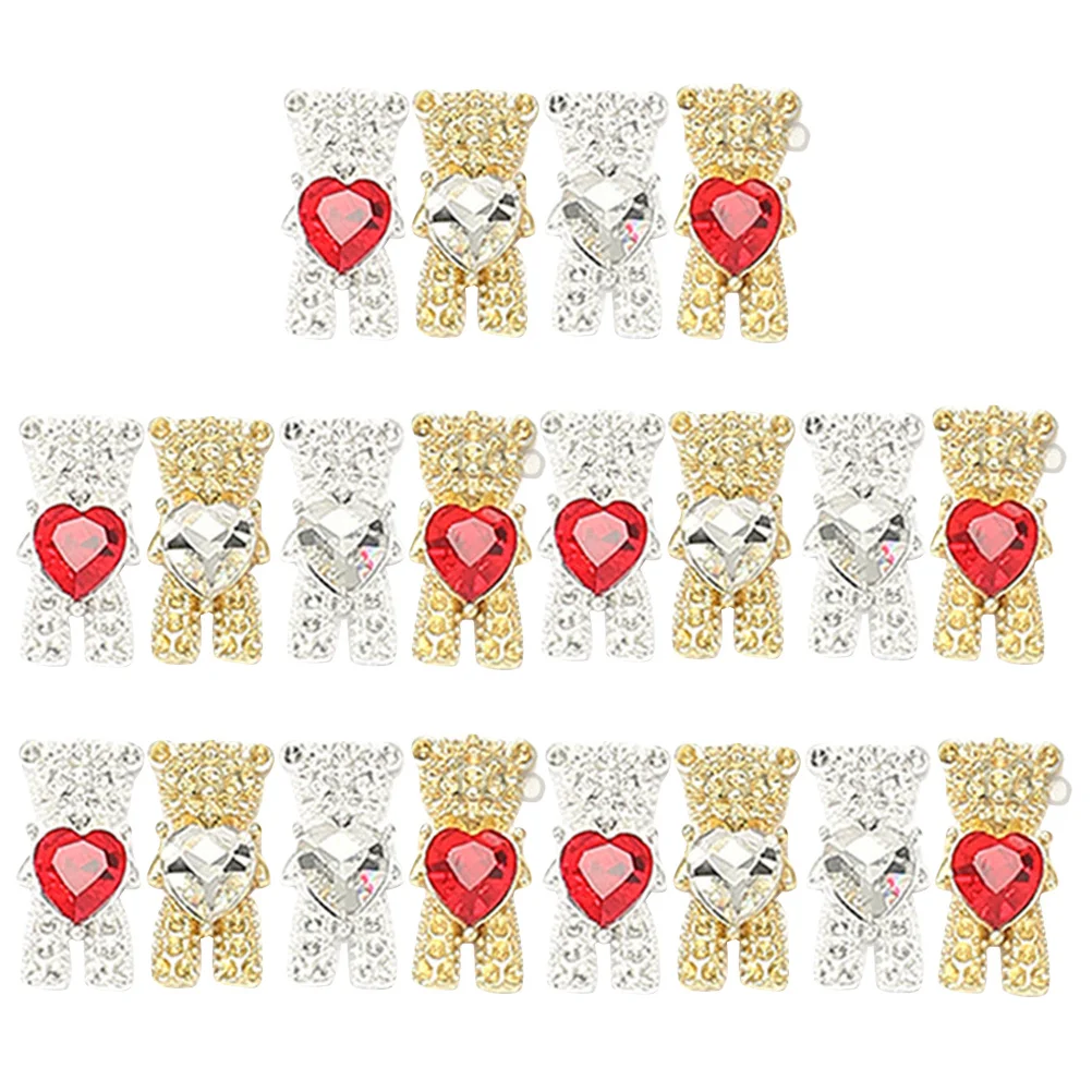 20 Stück glänzende Bären-Nageldekoration, 3D-Metall-Strasssteine für kreatives DIY-Maniküre-Design, modisches Nagelkunst-Zubehör