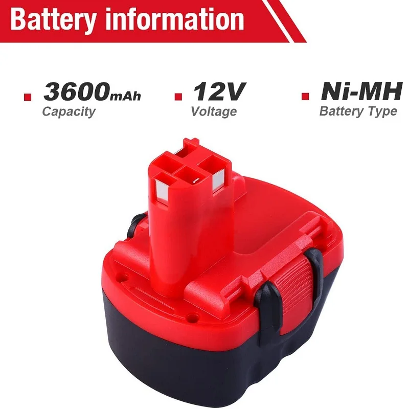 12V 3600mAh Ni-MH Replacement Battery for Bosch BAT043 BAT120 BAT045 BAT046 BAT159 BAT139 BAT049 2607335709 2607335557 GSR 12-1