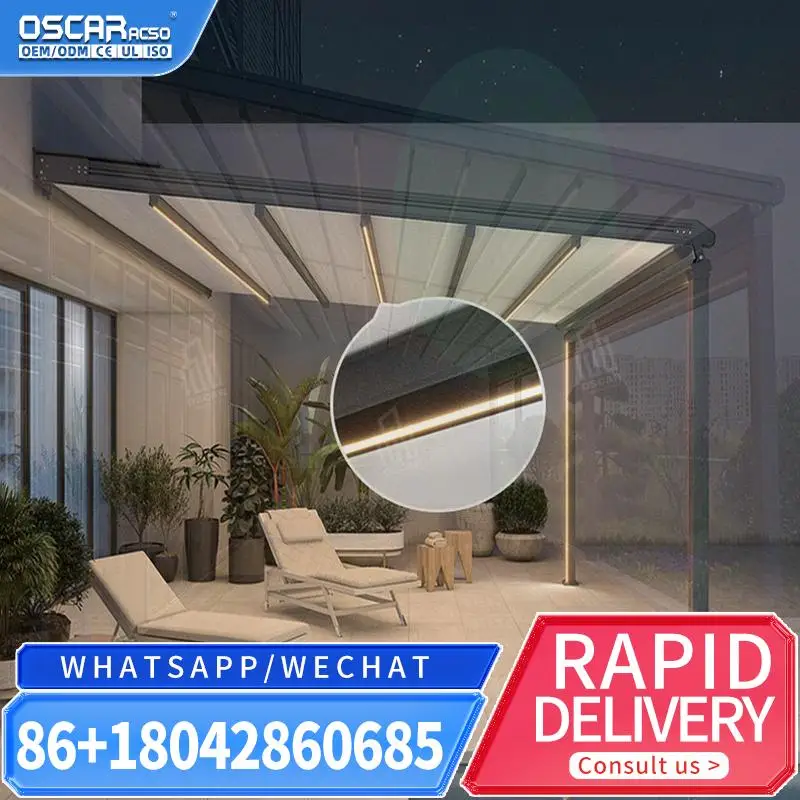 Smart Motorized Retractable Outdoor Opening Gazebo Waterproof Pergola Innovative Folding Awning Canopy Shade For Patio Garden Ba