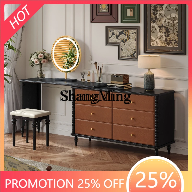 

SM retro style solid wood chest dresser integrated small apartment bedroom makeup table medium antique dresser