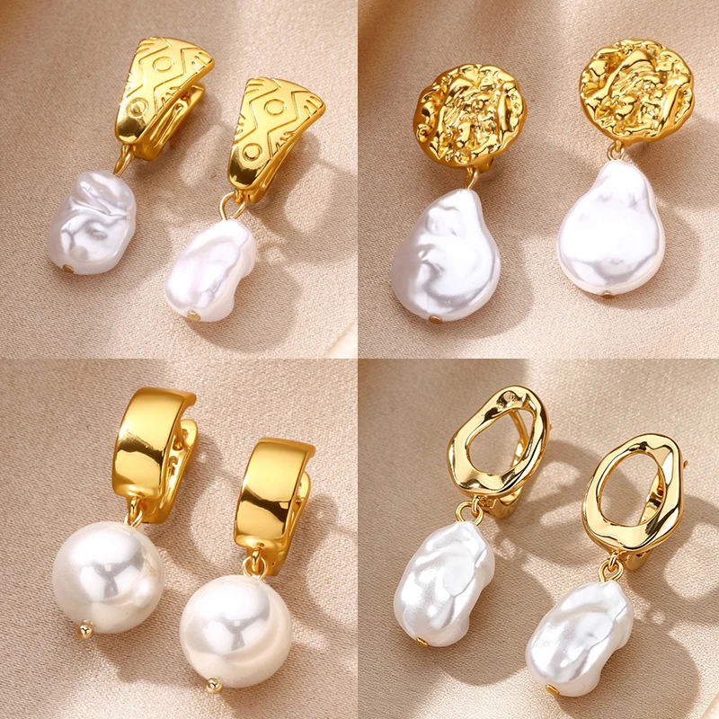 Elegant Imitation Pearl Earrings for Women 18K Gold Plated Geometric Irregular Earrings Fashion Jewelry Gifts for All Occasions