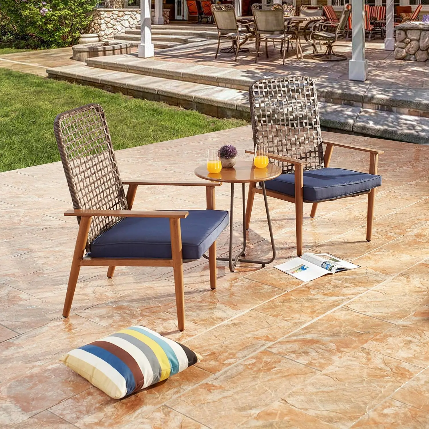

Romayard 3 Pieces Patio Bistro Set Outdoor Wicker Patio Furniture Sets Modern Bistro Set Rattan Chairs Conversation Sets With
