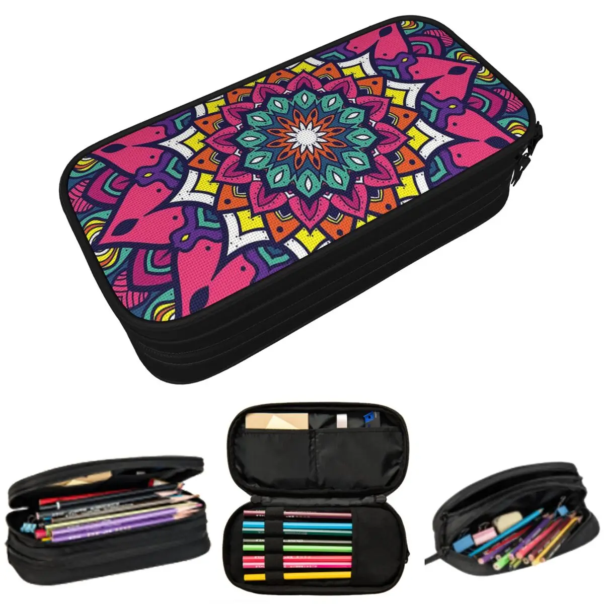 

Vibrant Mandala Colorful Floral Pattern Pencil Case for Boys Girls School Pen Box Pencil Bag Stationery Supplies Pen Holder Bag
