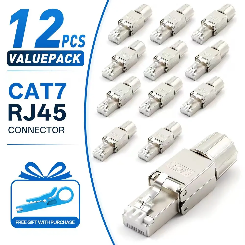 BYXGD CAT7 Tool-Free RJ45 Connector Shielded Zinc Alloy Modular Plug 10Gbps Reusable Field Termination Ethernet Plug T568A T568B