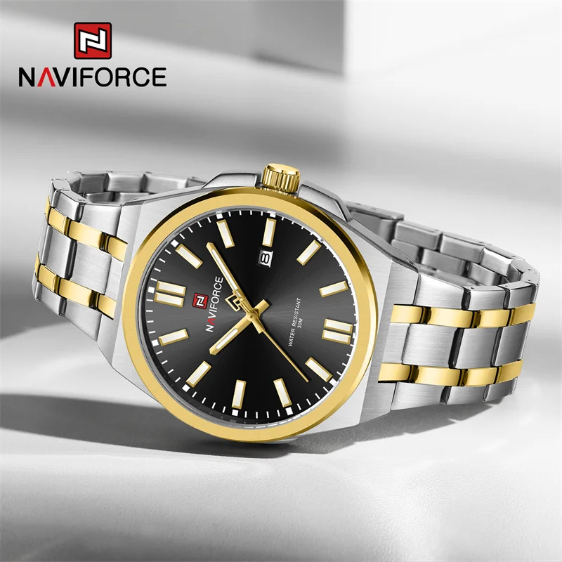 NAVIFORCE Brand New Men\'s Business Watch Waterproof Leisure Stainless Steel Quartz Wristwatches Male Luminous Clock Reloj Hombre