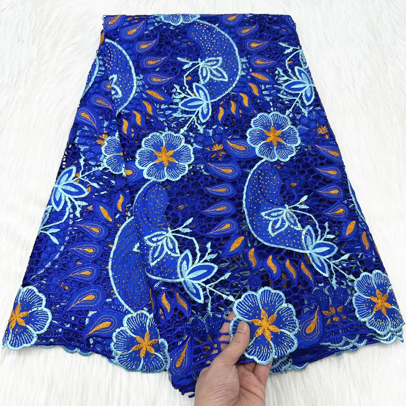 

5Yards/Lot Wonderful Royal Blue African Cotton Fabric Embroidery Swiss Voile Lace Match Rhinestones For Dressing B140