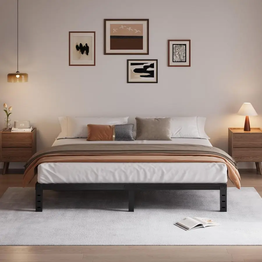 

King Bed Frame Heavy Duty,12 High Black Metal Platform Bed Frame,Sturdy Steel Frame,No Box Spring Needed,NoiseFree,Easy Assembl