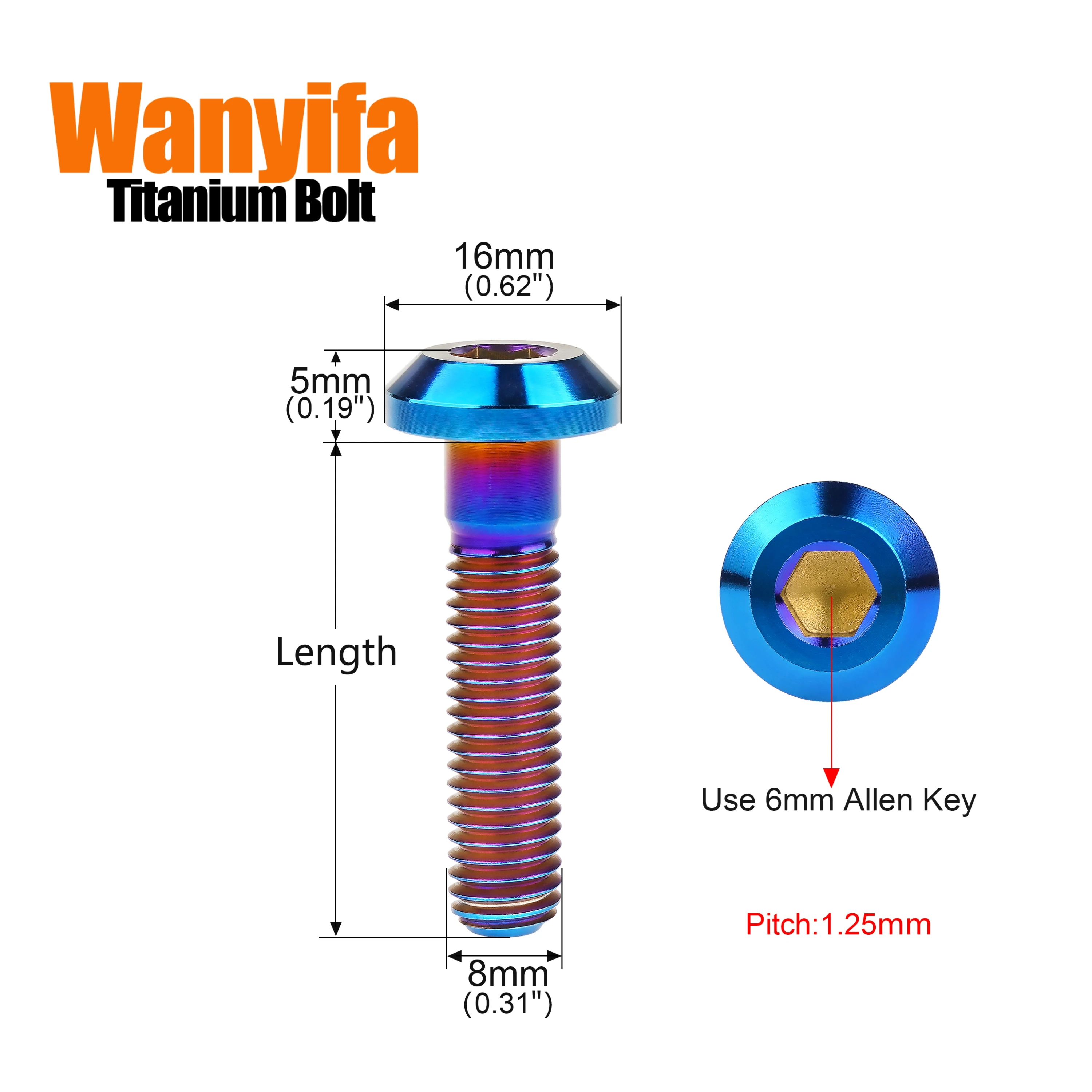 Wanyifa 6 sztuk śruby tytanowe M6x12/15/20/25/30/35mm gruba łeb parasola Ti śruby imbusowe do roweru motocykl zmodyfikowane łączniki