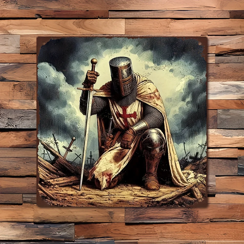 Knight Templar Vintage Metal Sign 8x8 Inch - Wall Decor for Home Bar Cafe Office Man Cave