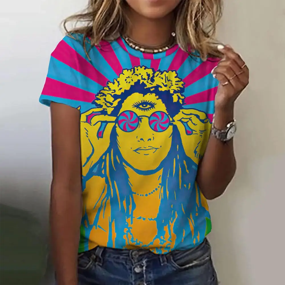 Camisetas con estampado de personajes de dibujos animados para mujer, ropa Harajuku Vintage de manga corta, cuello redondo, Top divertido, ropa