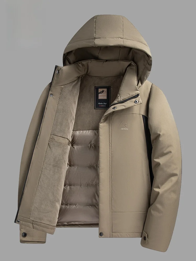 

Lormen Men's Thiened Winter Jaet with Hat Detachable Warm Windproof Casual Cotton Coat Loose Fit Busin Gentleman Sle