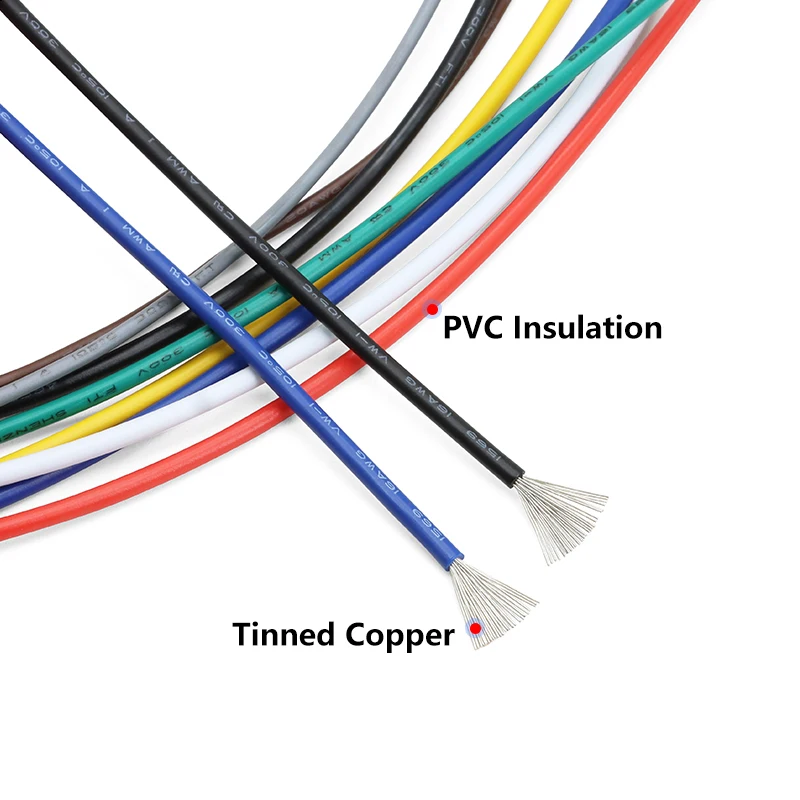 5~100m UL1569 Electronic Wire 14/16/18/20/22/24/26/28/30AWG PVC Insulation Tinned Copper Cable 300V for DIY Devic Wiring