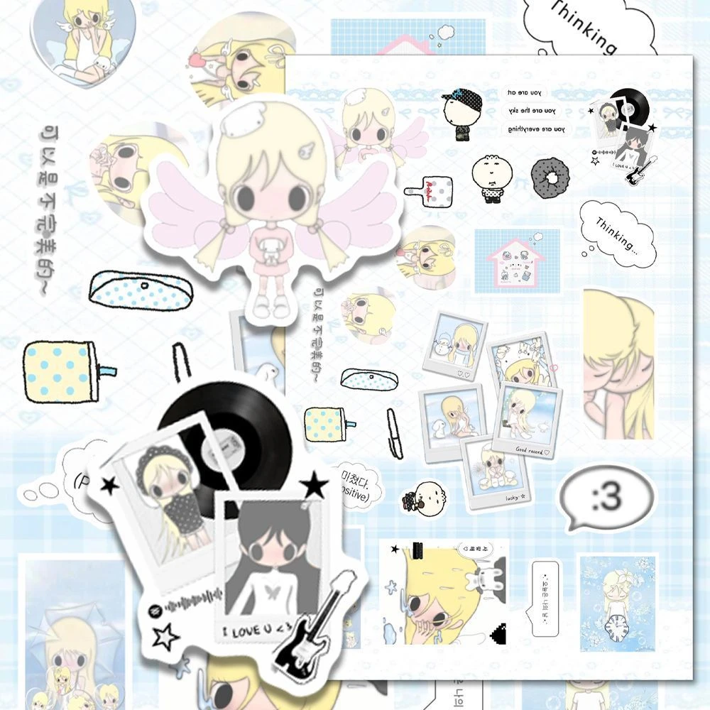 16 Blatt handgezeichnete Cartoon-Aufkleber mit koreanischen Mädchen im Anime-Ins-Stil, DIY-Spielzeug für Telefon, Reisetasche, ästhetische Aufkleber, kreative Geschenke – Detail 5