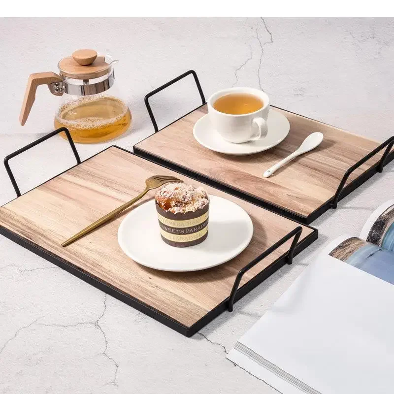 Vintage Rectangular Wooden Storage Tray Cake Dessert Trays Decorative Home Kitchen Food Organizer Containers Accessories