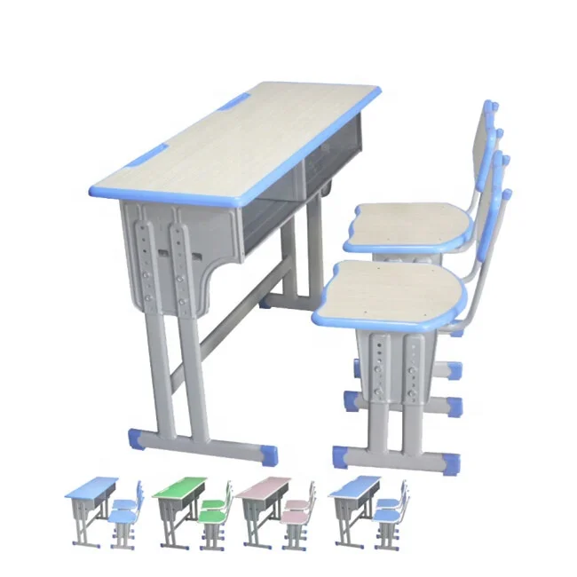 Modern Metal Eco-Friendly Durable School Furniture Desk And Chair Height Adjustable Two Person Student Desk Chair School Sets