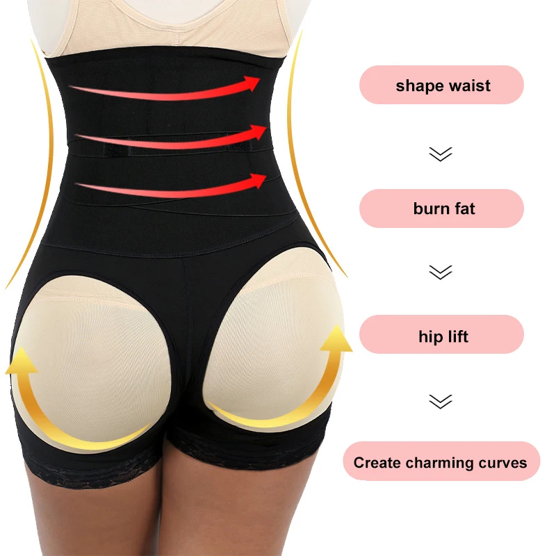 High Waist Trainer Butt Lifter Shapewear Body Shaper Panties Shorts Slimming Fajas Women Tummy Control With Bandage Wrap Belt