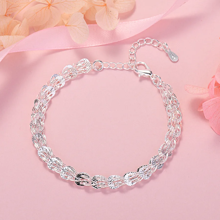 

New 925 Sterling Silver Pretty Lathes Carved Pattern Bracelets For Women Fashion Designer Jewelry Wedding Party Accessories Gift