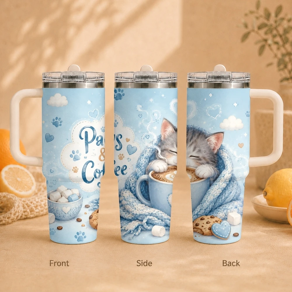 Cute kitten print Vacuum Flasks 40oz Vacuum Insulated Travel Mug - Stainless Steel Straw Cup Lid