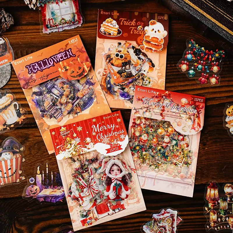 

15 шт./1 лот Kawaii наклейки для скрапбукинга Хэллоуин карнавал мусорный журнал золотой планировщик канцелярские наклейки планировщик декоративные