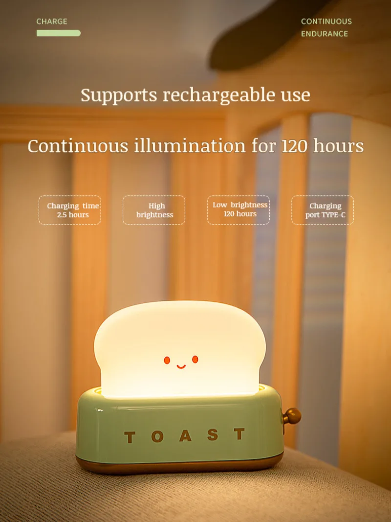USB Rechargeable Table Lamp soft light eye care Bedroom Night light Timing to turn off lamp for Breastfeeding and Night Rising