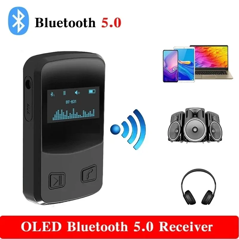 

B31 OLED Display bluetooth 5.0 Wireless Audio Receiver Adapter Music Streaming with MIC 3D Surround For Aux Car Home Stereo