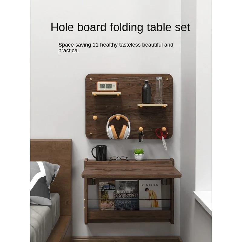 

Innovative Wall Hanging Table with Hole Board and Wooden Shelf for Books and Study Supplies