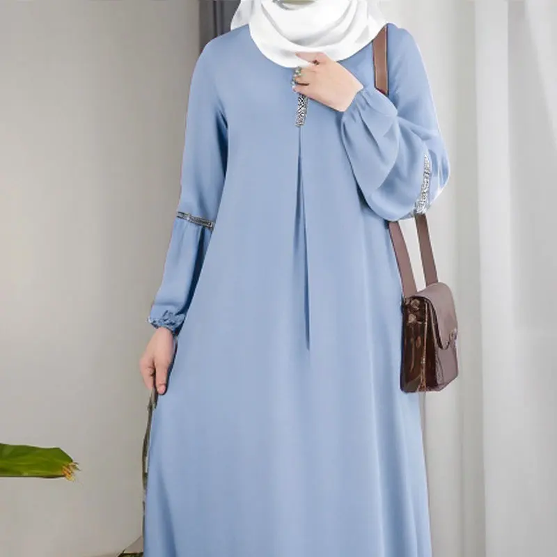 Imagem -06 - Abayas Eid Ramadan para Mulheres Manga Comprida Lantejoulas Robe Preto Cores Árabe Casual Maxi Vestidos de Sol Noite Arabe Moda