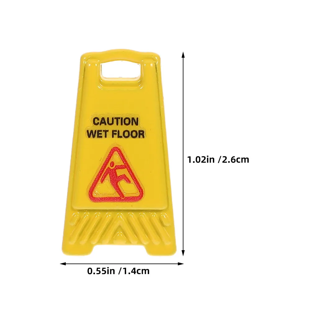 Miniature Caution Wet Floor Sign Alloy Mini Warning Sign Dollhouse Safety Decor Realistic Detail Portable Home Miniatures