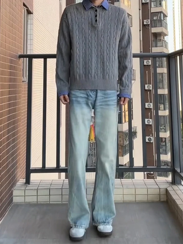 

Мужской зимний утепленный вязаный свитер с воротником хенли в американском стиле, базовый слой для ношения под одеждой, ретро-стиль, на пуговицах, с длинным рукавом