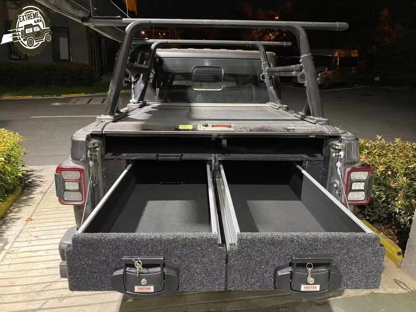 

Factory Customized Aluminum Pickup Truck Bed Storage Drawers System Double Drawers With Sliding Cargo Tray for jeep Gladiator