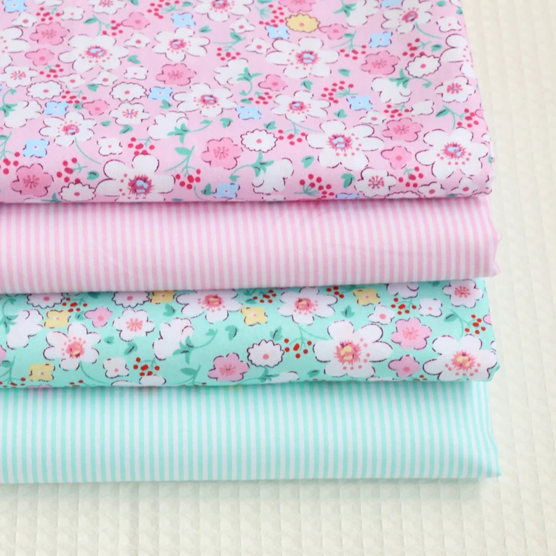 Patchwork Fabrics Cotton Fabric The Cloth By The Meter Fabric For Sewing For Patchwork Small Floral Pink Green 50*160  Plain