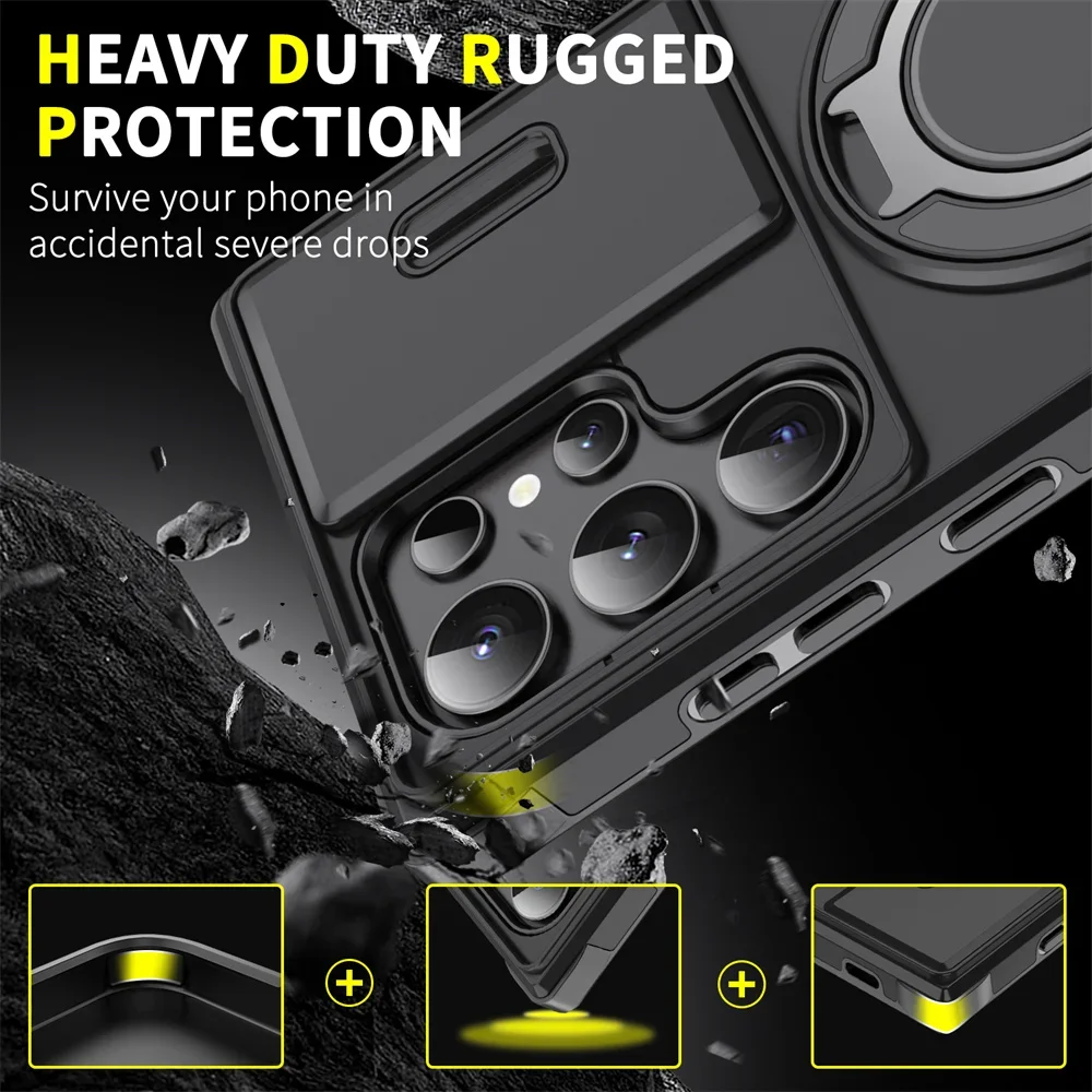 Slide Camera Protection Magnetic Stand Phone Case for Samsung S25 S24 S23 Plus S21 S22 Ultra S20 FE A54 A15 A14 A05 A05S Cover