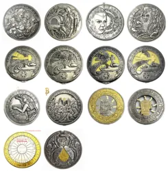 Active Mechanism Holy Grail Coin Mix 14pcs Hobo Nickel Morgan Dollar Roman Booteen Collectible Magic Coin Creative Gift