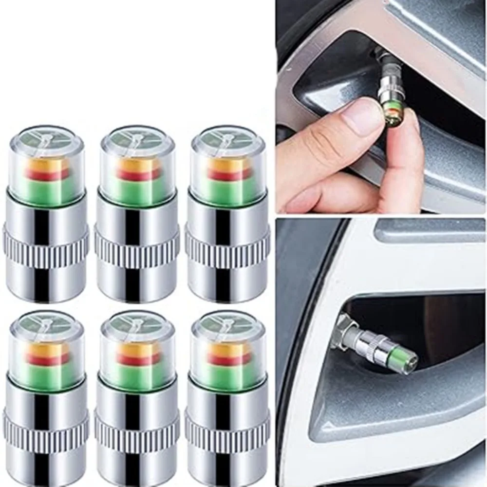4pc Car Tire Pressure Test Cap High Precision Copper Core Auto Monitor 3 Color Eye Tire Pressure Indicator Valve Automobile Part