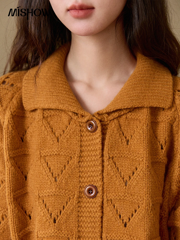 MISHOW سترة نسائية بأكمام طويلة 2025 ريترو برتقالي الماس شكل الجوف خارج سترة فضفاضة ملابس الشتاء النسائية MXE86Z2732 #4