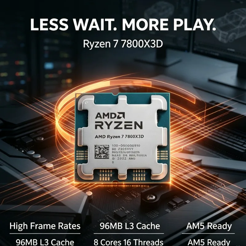 R7 7800X3D High Performance Gaming Processor 8‑Core 16‑Thread 96MB Cache Socket AM5 4.2GHz 120W DDR5 No Fan