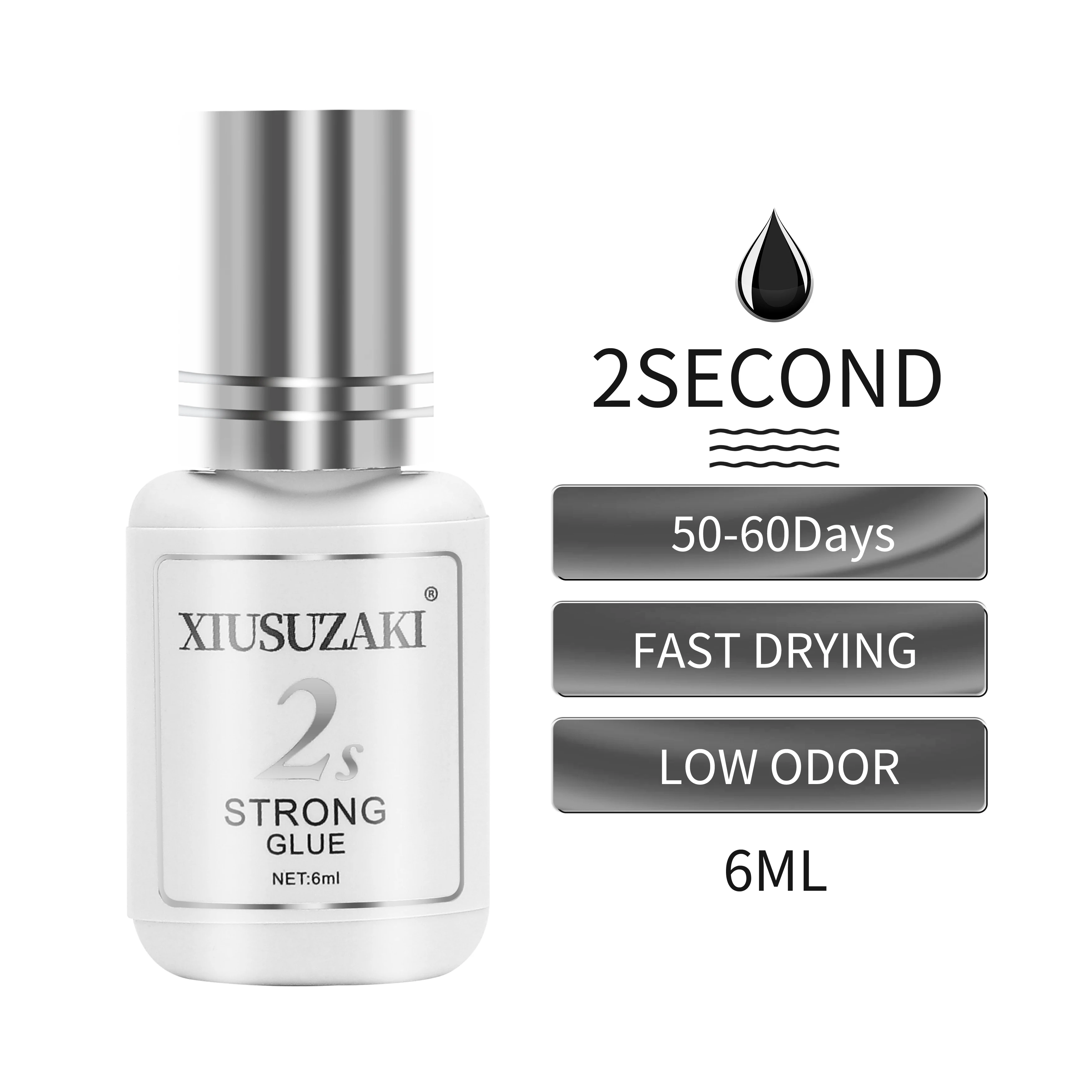 XIUSUZAKI 6ml 2 Second Fast Drying Strong False Eye Lash Extension Glue Adhesive Retention 7-8 Weeks Low Smell Mink Eyelash Glue