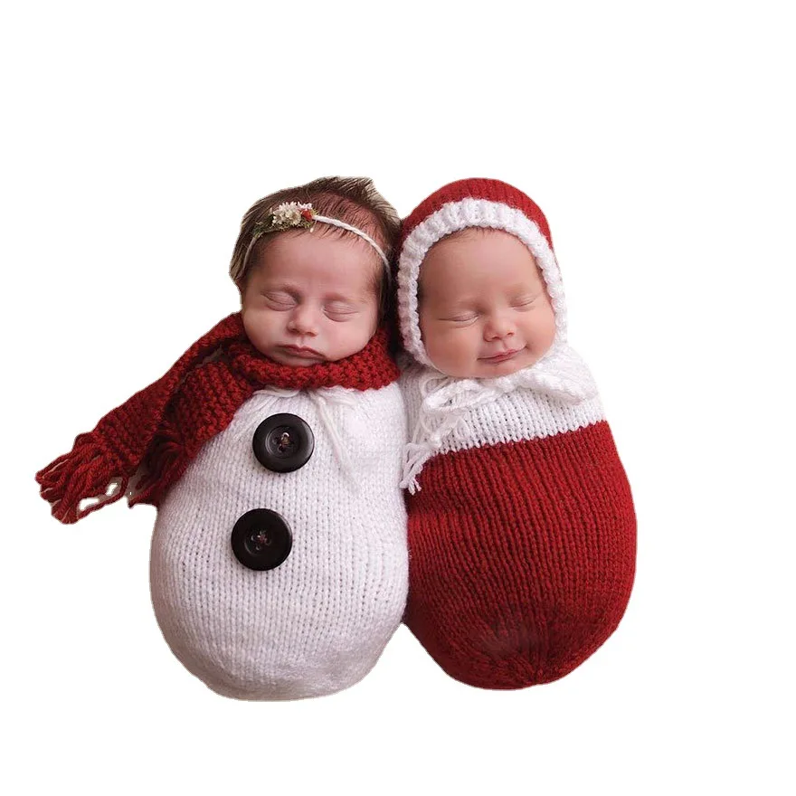 Newborn Photography Christmas Clothing Knit Sleeping Bag Hat Scarf Twins Photo Costume Studio Baby Shoot Props Accessories