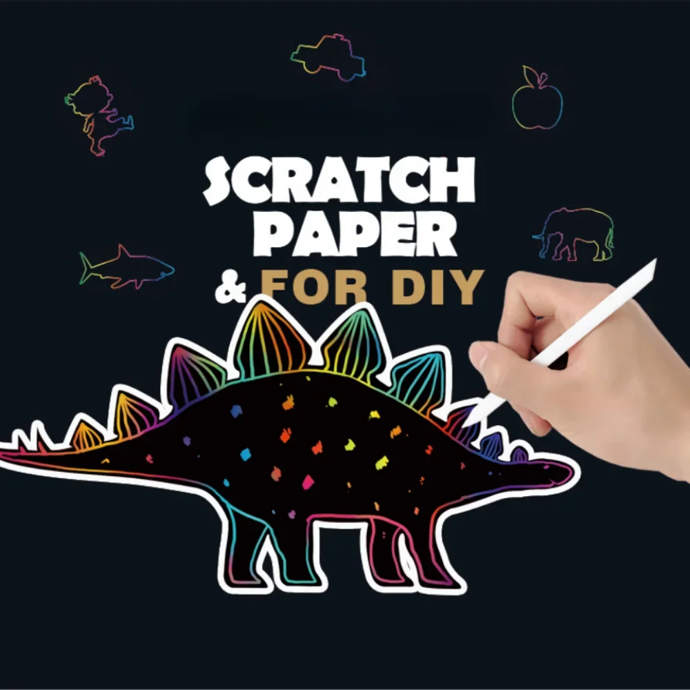 8Pcs Magic Scratch Drawing Paper DIY Scratch Art Bookmark Kids Drawing Toys Painting Book Creative Card Sticker Educational Toys